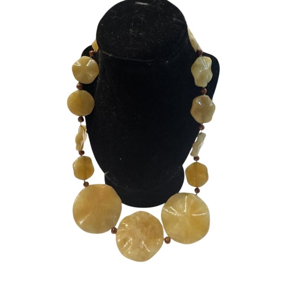 Chunky Citrine Tone Polished Stone Disc Bead Statement Necklace